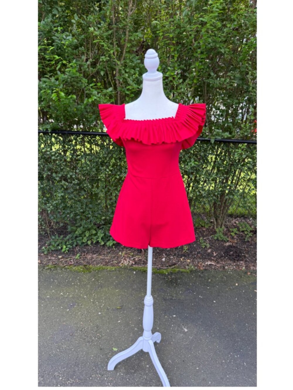 Urban Outfitters Red Romper with Ruffle Neckline